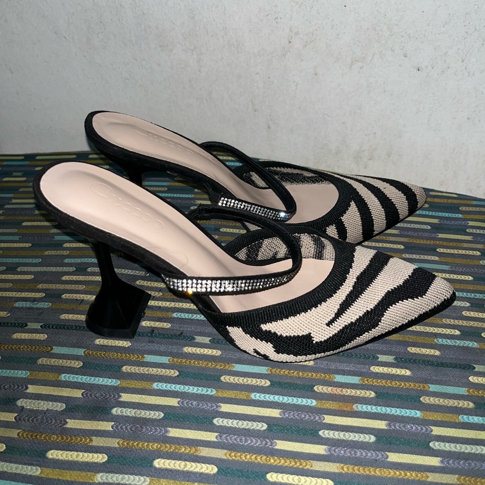 Zebra Heel Pump Mules